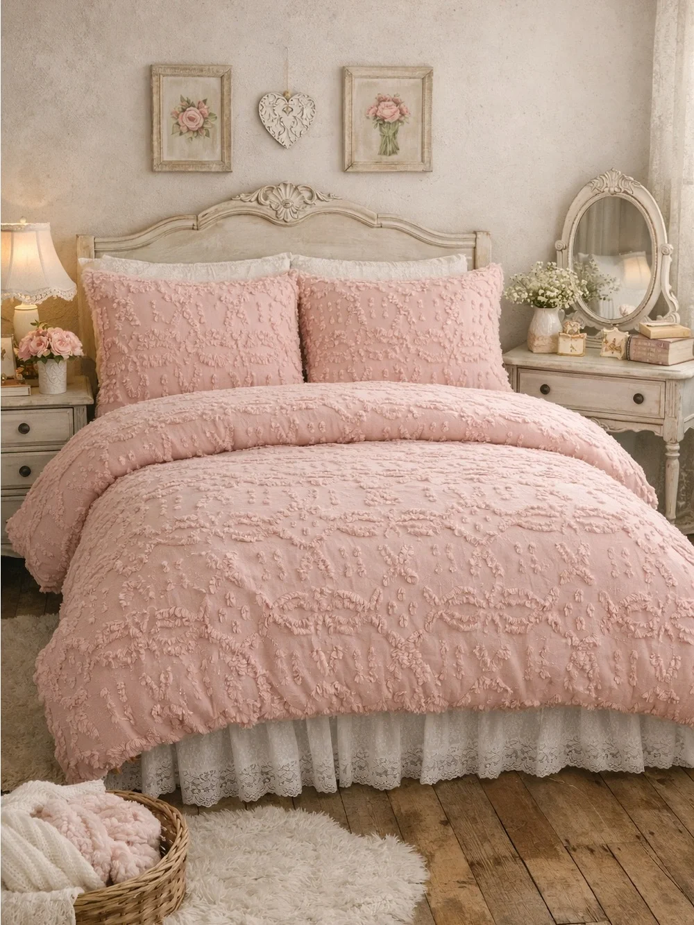 Threshold Blush Pink Chenille Duvet Cover Set Full/Queen 100% Cotton!